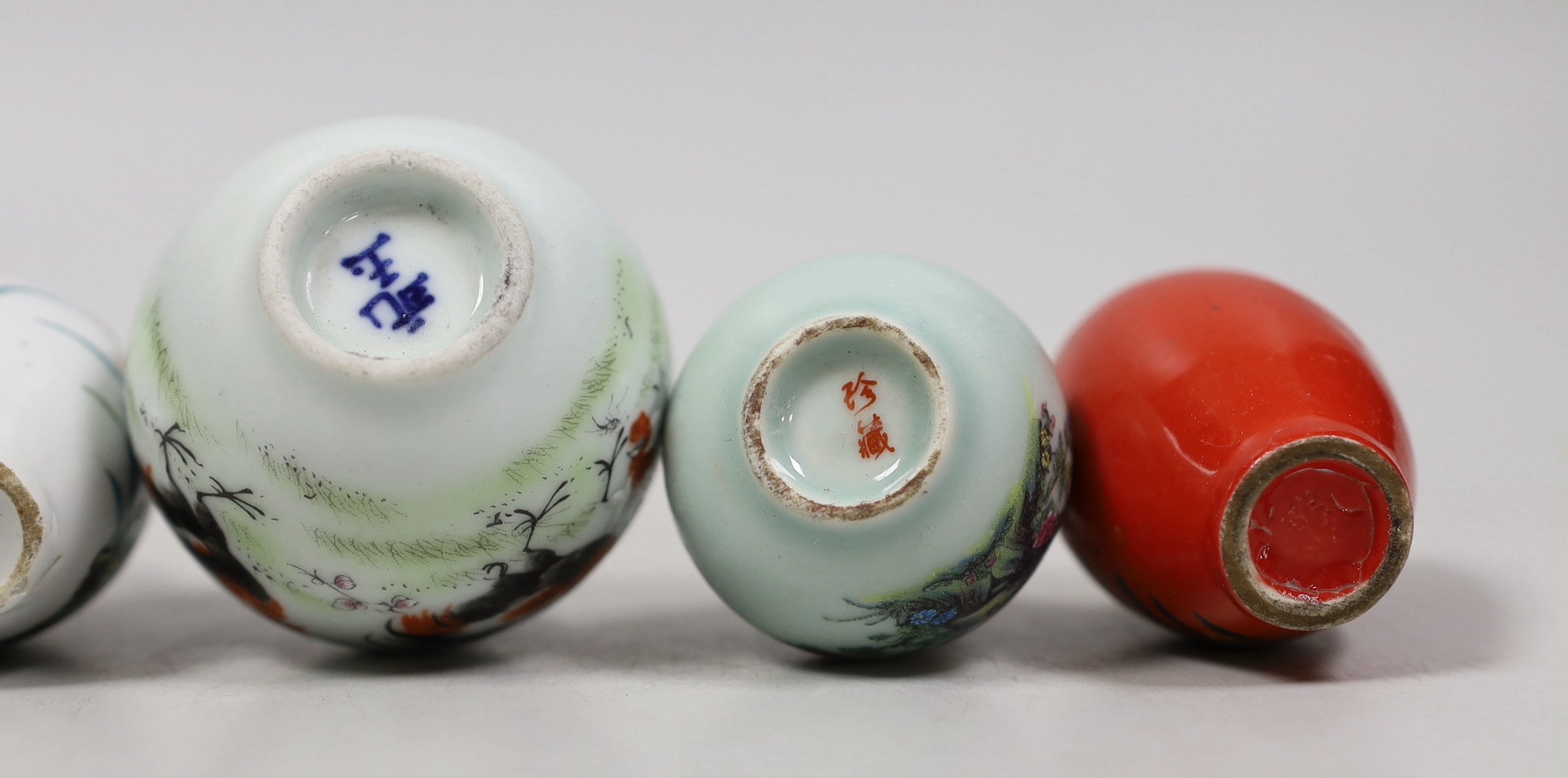 Five Chinese porcelain snuff bottles